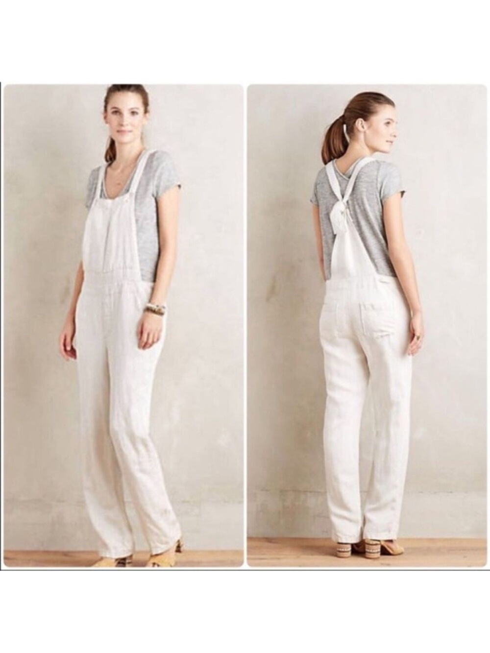 Pilcro and the Letterpress linen blend bib tie overalls jumpsuit size medium